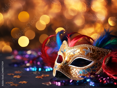 Venetian carnival mask on the background of the lights with copyspace