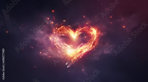 Valentine's Day romantic celestial art piece depicting heart shaped space form, Valentine's Day background