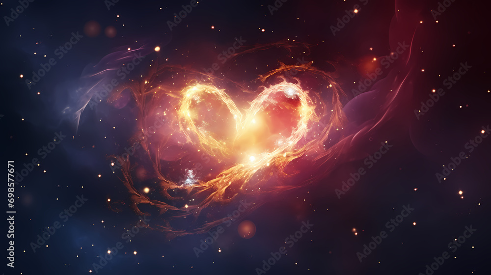 Valentine's Day romantic celestial art piece depicting heart shaped space form, Valentine's Day background