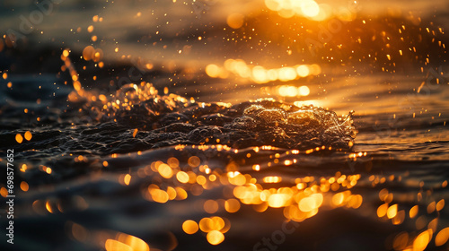 Golden sunset over ocean using bokeh effect, AI Generated