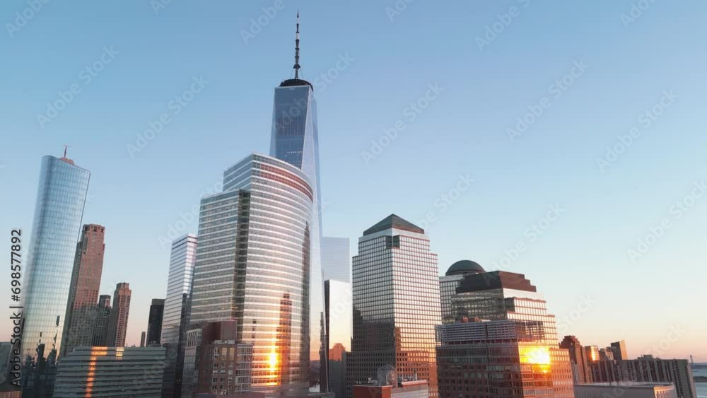NYC view from above twilight sky. Forwards fly above NYC street between modern buildings. Manhattan, NYC aerial view. New York City, Manhattan view from drone. NYC, Manhattan skyline, USA. NYC view from above twilight sky. Forwards fly above NYC street between modern buildings. Manhattan, NYC aerial view. New York City, Manhattan view from drone. NYC, Manhattan skyline, USA.