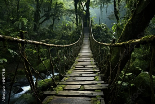 Expansive Jungle bridge forest. Park nature. Generate Ai