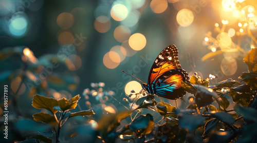Nature scene with lively butterfly against bokeh backdrop, AI Generated © Shining Pro