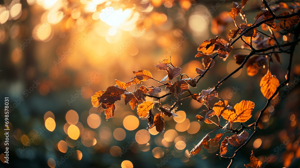Render crisp autumn morning represented through colorful bokeh, AI Generated