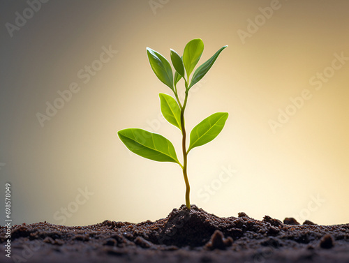 young plant sprouts out of the ground of a sunny day