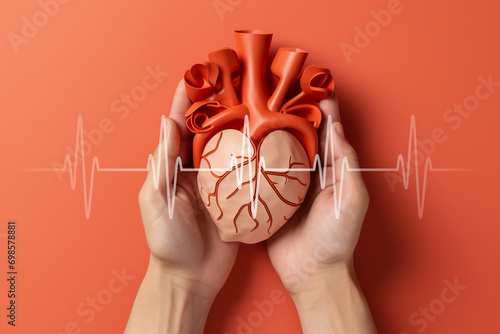 Concept on heart health theme on solid background. International radiology day