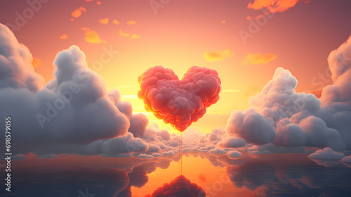 Heart shaped clouds at sunset, Valentine's Day background © jiejie