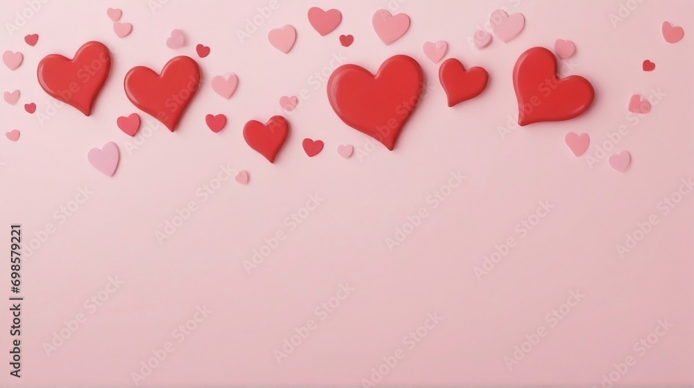 Red and Pink floating hearts framing top of web banner with copy space