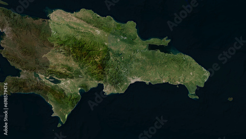 Dominican Republic highlighted. Low-res satellite map
