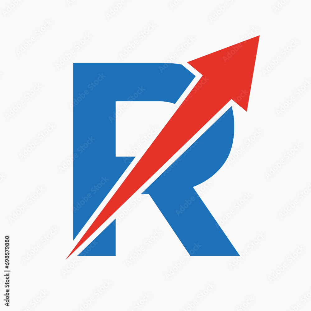 Initial Financial Logo On Letter R Concept With Growth Arrow Icon Initial Financial Logo On Letter R Concept With Growth Arrow Icon