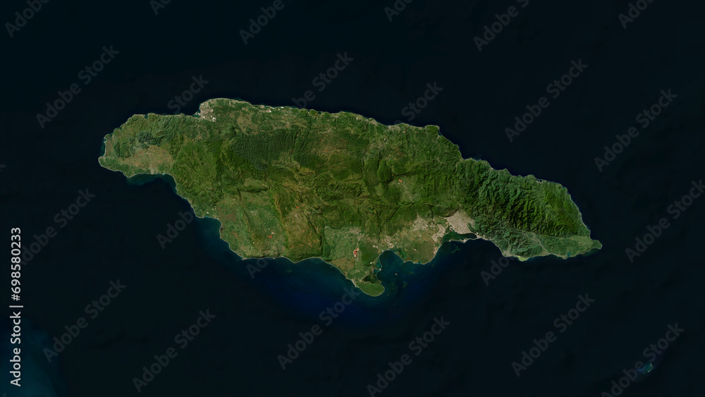 Jamaica highlighted. Low-res satellite map