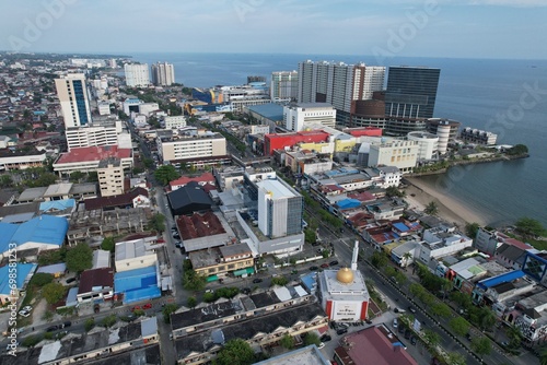 Balikpapan City business district with iconic building view frome above