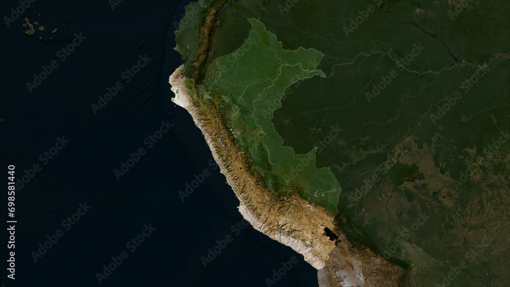 Peru highlighted. Low-res satellite map