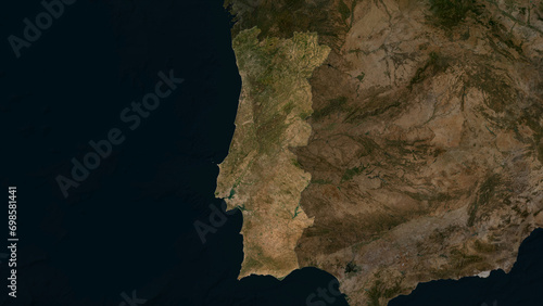 Portugal highlighted. Low-res satellite map