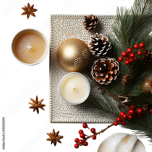 decorated Christmas composition of Christmas decor and gifton  isolated on transparent background Generative AI	
 photo