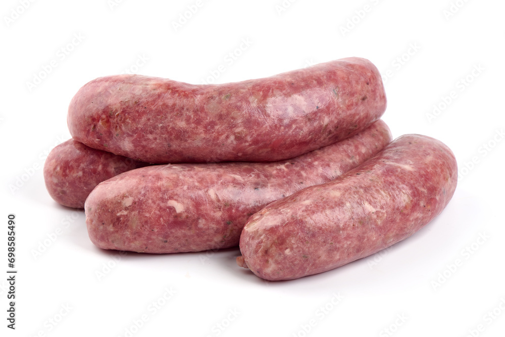 Italian sausages, Raw Salsiccia Sausages, isolated on a white background. Italian sausages, Raw Salsiccia Sausages, isolated on a white background.