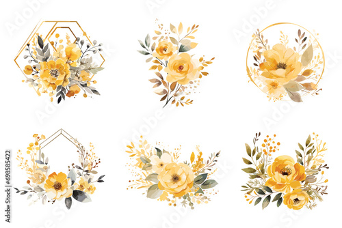 Watercolor floral gold and yellow color luxury Flower design