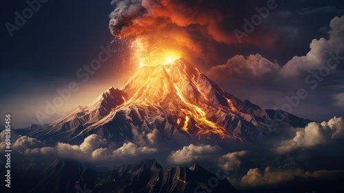 Epic photo of volcano eruption. AI generated.
