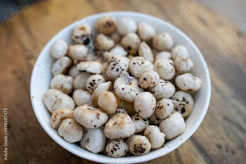 Prickly Water Lily, Makhana (Fox Nuts), Flavored Prickly Water Lily also known as water lily.The edible Lotus seeds, called fox nuts or makhana when dried, are eaten in Asia.