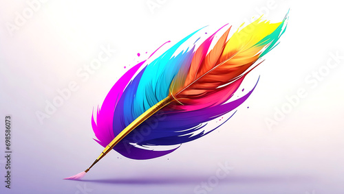 A colorful feather with a bright pen Ai Generated