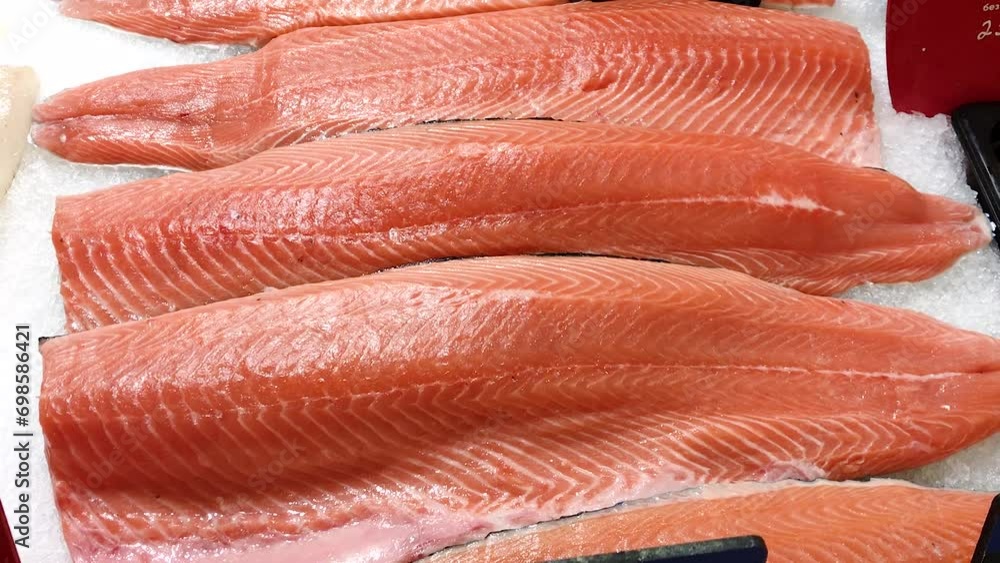 Vidéo Stock Fish Red fillet in the refrigerator, for eating fillet