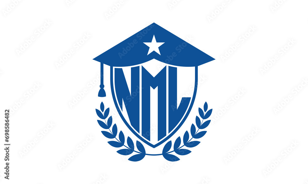 NML three letter iconic academic logo design vector template. monogram, abstract, school, college, university, graduation cap symbol logo, shield, model, institute, educational, coaching canter, tech NML three letter iconic academic logo design vector template. monogram, abstract, school, college, university, graduation cap symbol logo, shield, model, institute, educational, coaching canter, tech