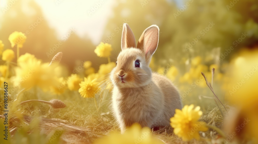 Cute baby rabbit on nature background. AI generated. Cute baby rabbit on nature background. AI generated.