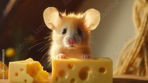 Close-up of a mouse with a cheese. AI generated. photo