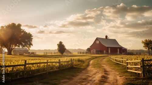 Beautiful barn on farm. AI generated.