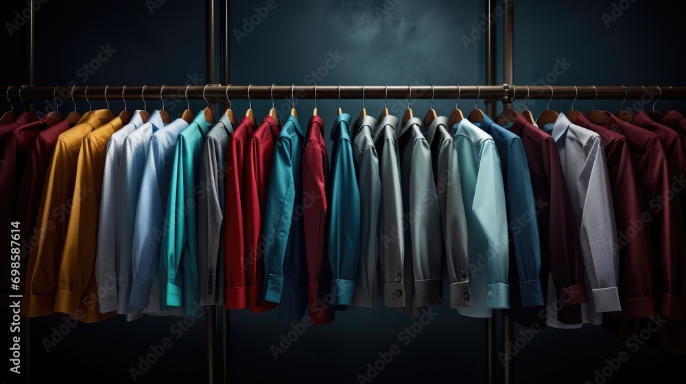 Colorful clothes on a hanger. AI generated.