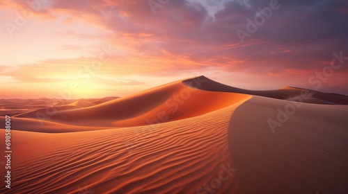 Sunset over the desert. Ai generated.