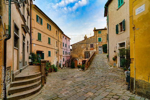 Characteristic glimpses of city landscape in the medieval town of Castagneto Carducci Tuscany Italy photo
