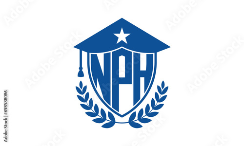 NPH three letter iconic academic logo design vector template. monogram, abstract, school, college, university, graduation cap symbol logo, shield, model, institute, educational, coaching canter, tech photo