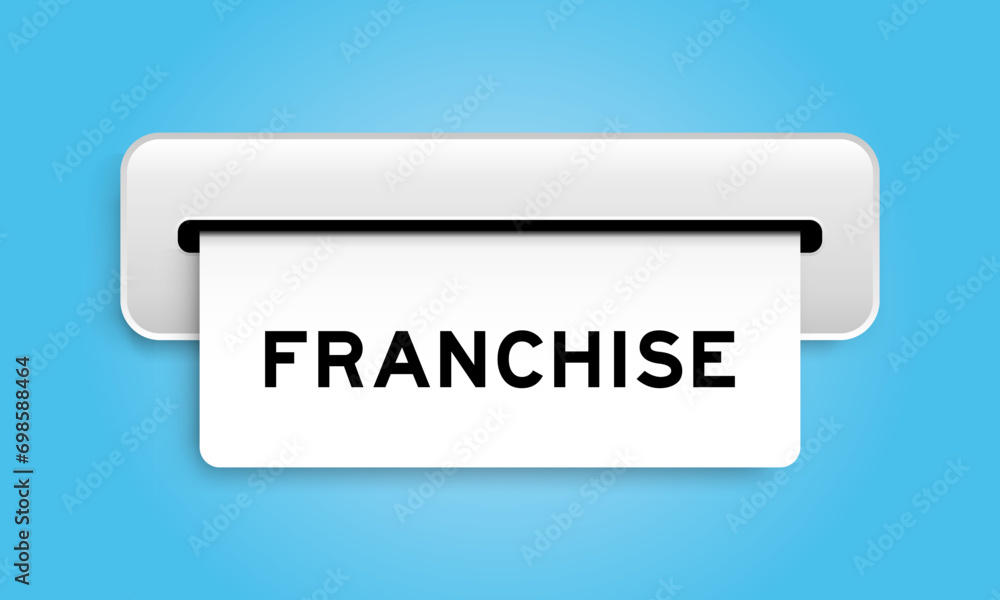 White coupon banner with word franchise from machine on blue color background White coupon banner with word franchise from machine on blue color background