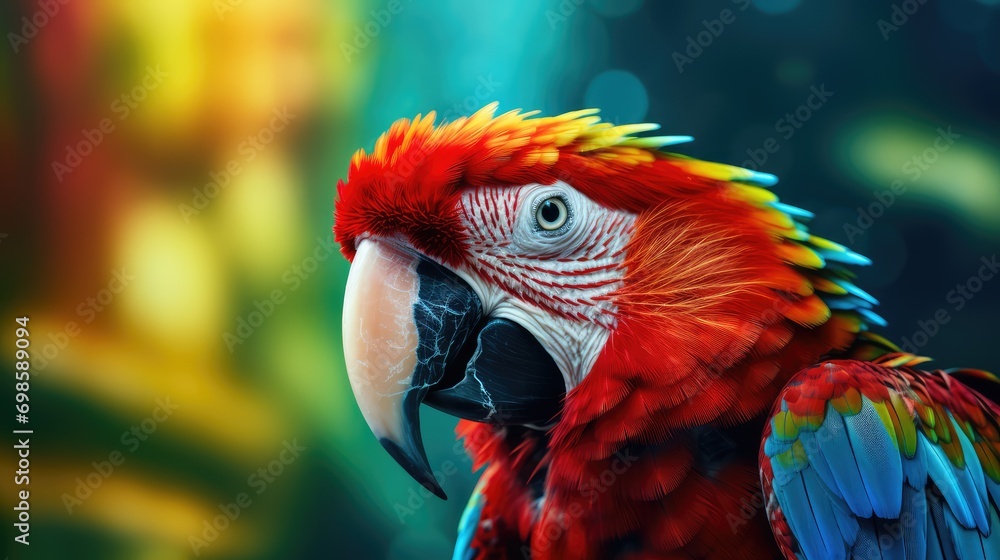 Photo of beautiful parrot. AI generated.