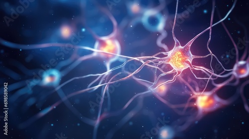 Brain cells. Close-up of the neuron. AI generated. photo