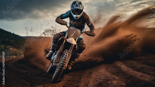 Motocross sport action photo. AI generated.