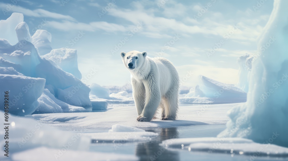 Polar bear on glacier background. AI generated. Polar bear on glacier background. AI generated.