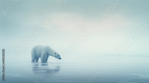 Polar bear on misty background. AI generated.