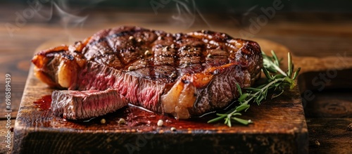 Juicy ribeye steak, cooked to perfection and ready to enjoy.