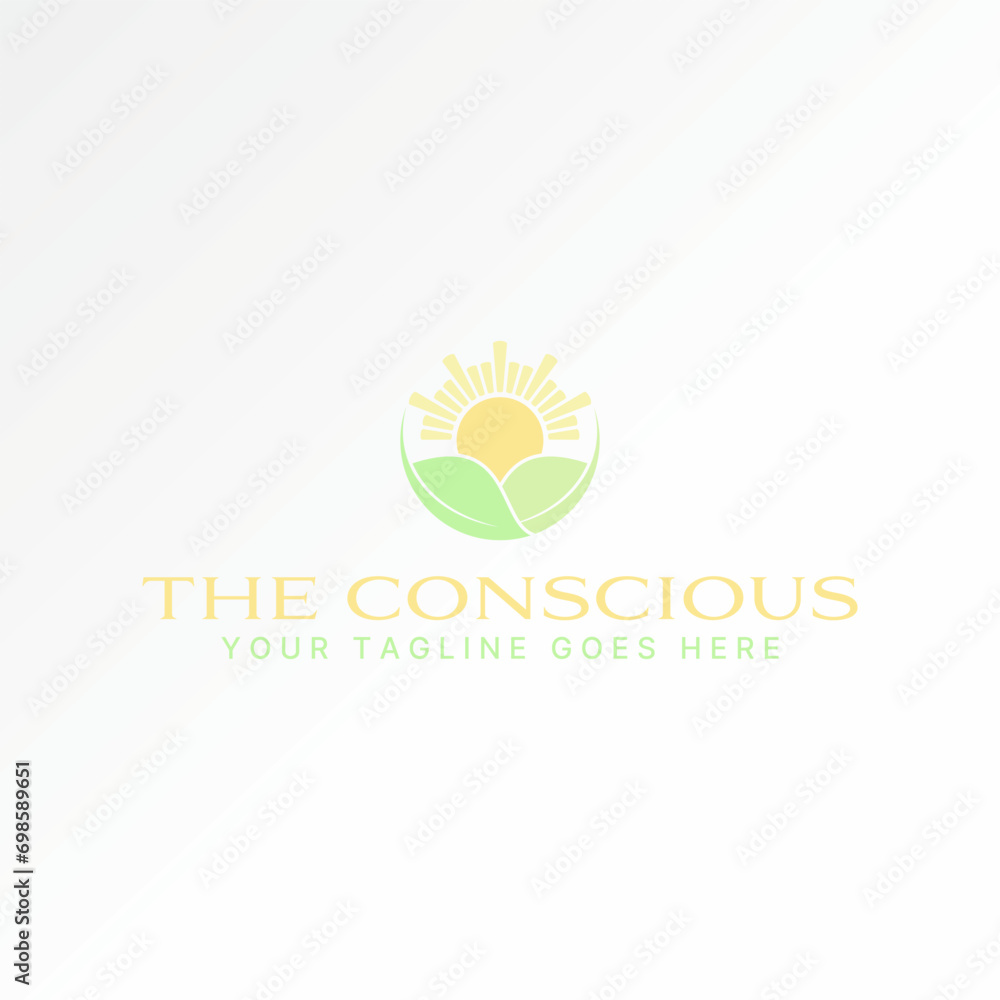 Logo design graphic concept creative vector premium stock unique leaves with sunrise like sunflower morning. Related nature health care fresh therapy