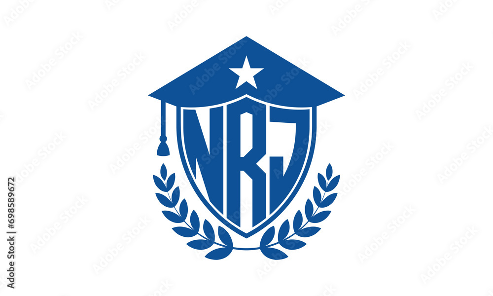 NRJ three letter iconic academic logo design vector template. monogram, abstract, school, college, university, graduation cap symbol logo, shield, model, institute, educational, coaching canter, tech NRJ three letter iconic academic logo design vector template. monogram, abstract, school, college, university, graduation cap symbol logo, shield, model, institute, educational, coaching canter, tech