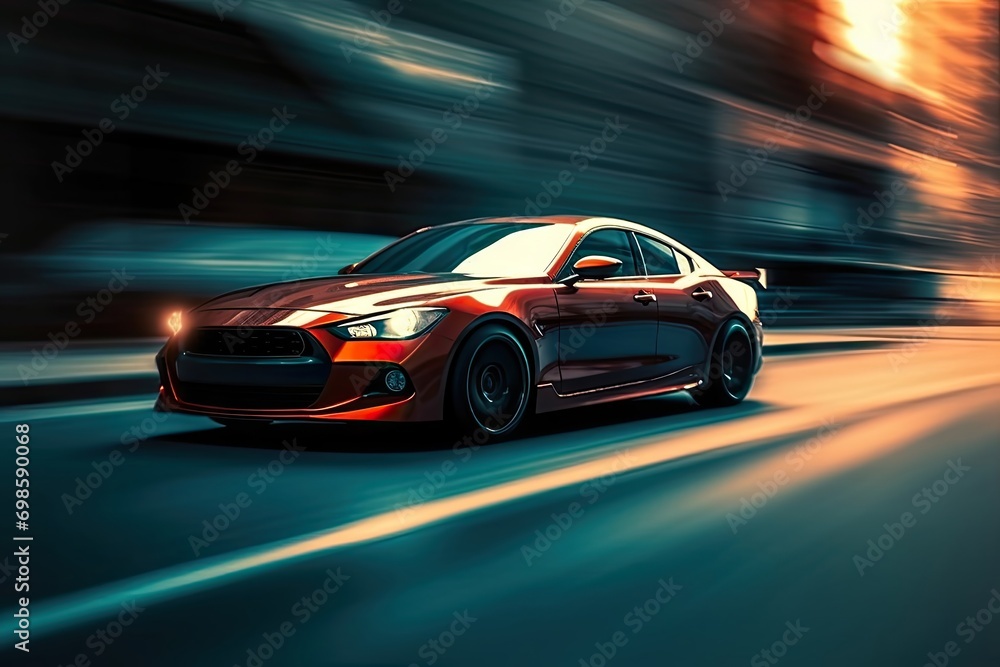 Sports car driving fast speed city road motion blur effect  Sublime  image