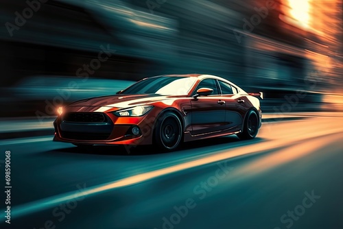 Sports car driving fast speed city road motion blur effect Sublime image