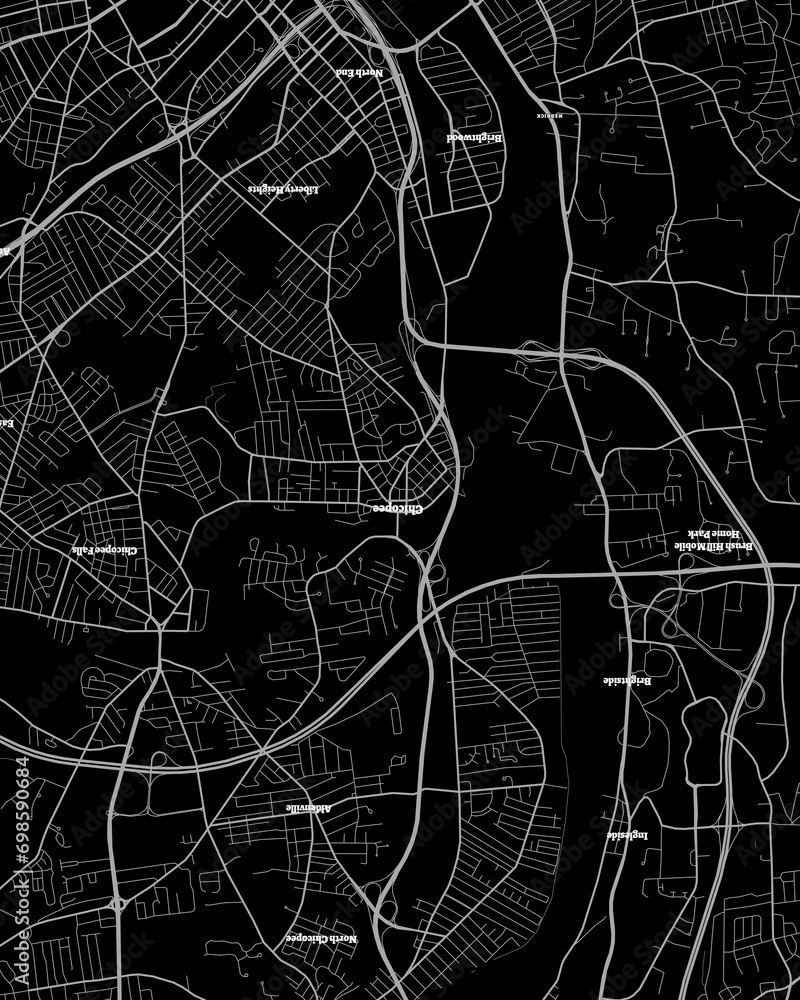 Detailed dark map of Chicopee, Massachusetts