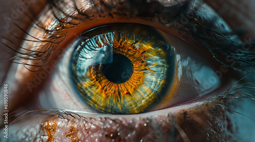 A highly photo-realistic close-up of a human iris, generated AI