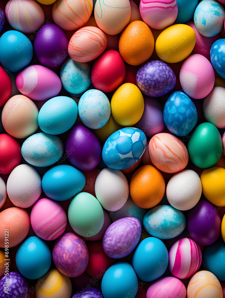 Top view abstract background with colourful easter eggs Top view abstract background with colourful easter eggs