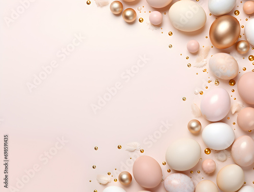 Beige and white easter eggs frame background with free copy space inside
