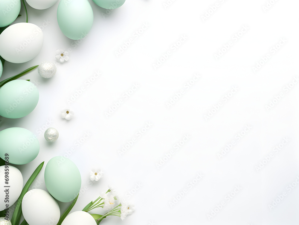 Pastel green easter eggs frame background with free copy space 