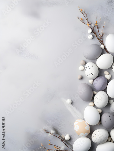 Top view of pastel grey easter eggs with free copy space 